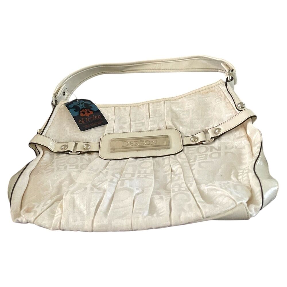 Vintage Women's Dereon Handbag Logo Pattern White Shoulder Purse Y2K